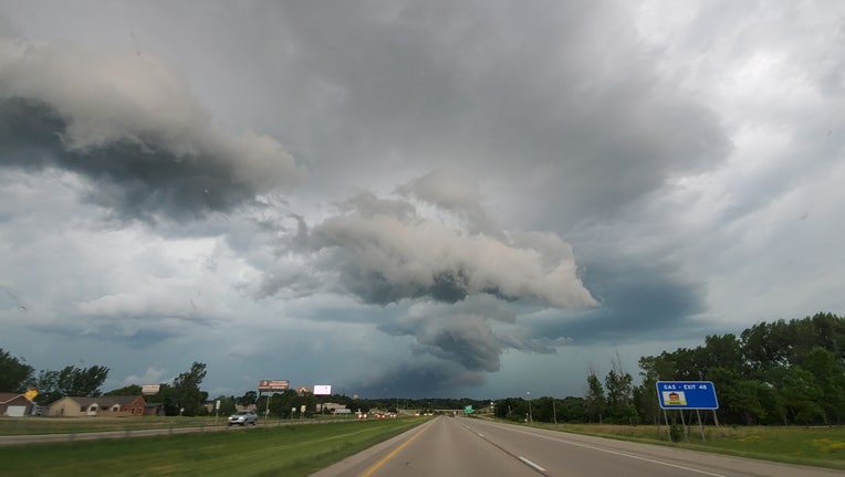 Scattered severe thunderstorms move across southern Minnesota, western