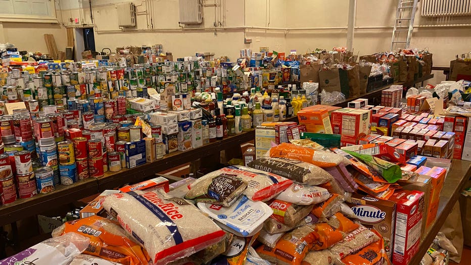 Makeshift food shelf at Minneapolis church