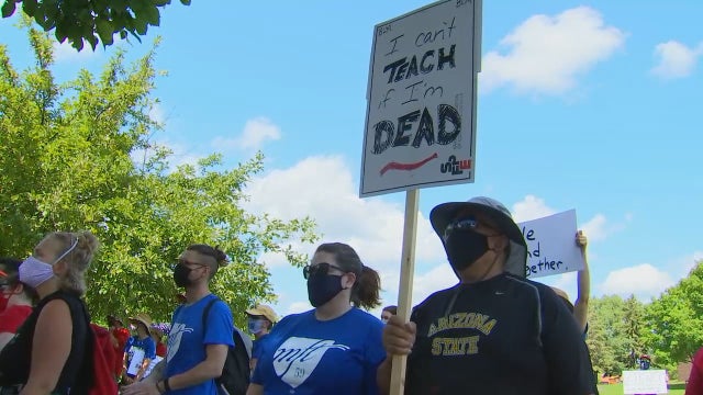 Teachers rally at Minnesota governor’s residence, call for caution before returning to in-person teaching