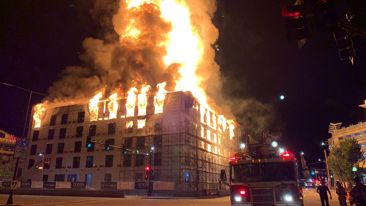 Fire destroys construction site near Xcel Energy Center in downtown St