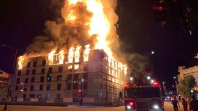 Fire destroys construction site near Xcel Energy Center in downtown St. Paul, Minnesota