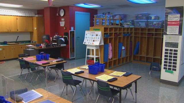 Inside tour of kindergarten classroom prepared for in-person learning