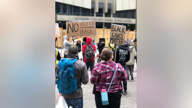 protesters outside hearing in George Floyd case