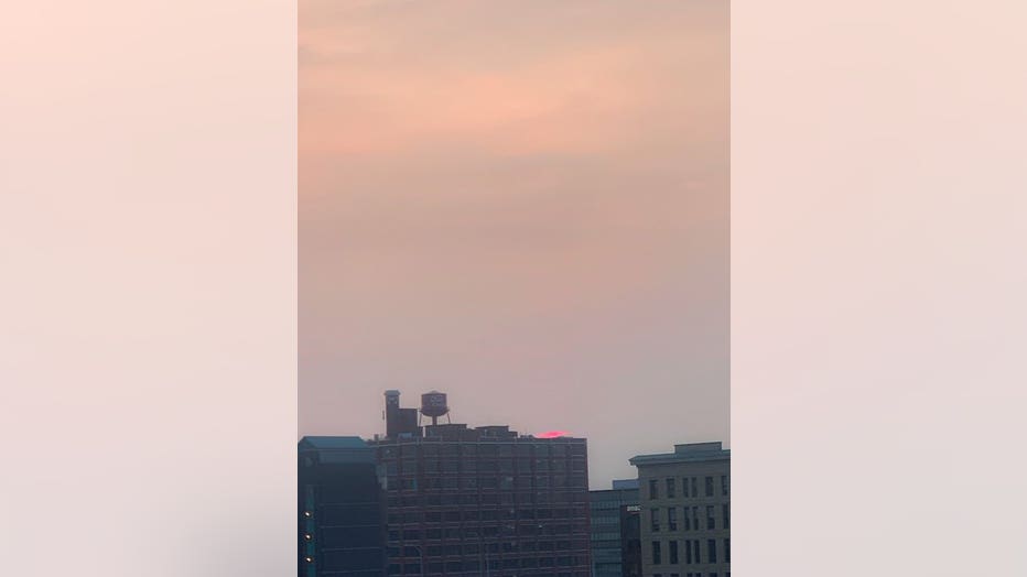 hazy sunset in minneapolis