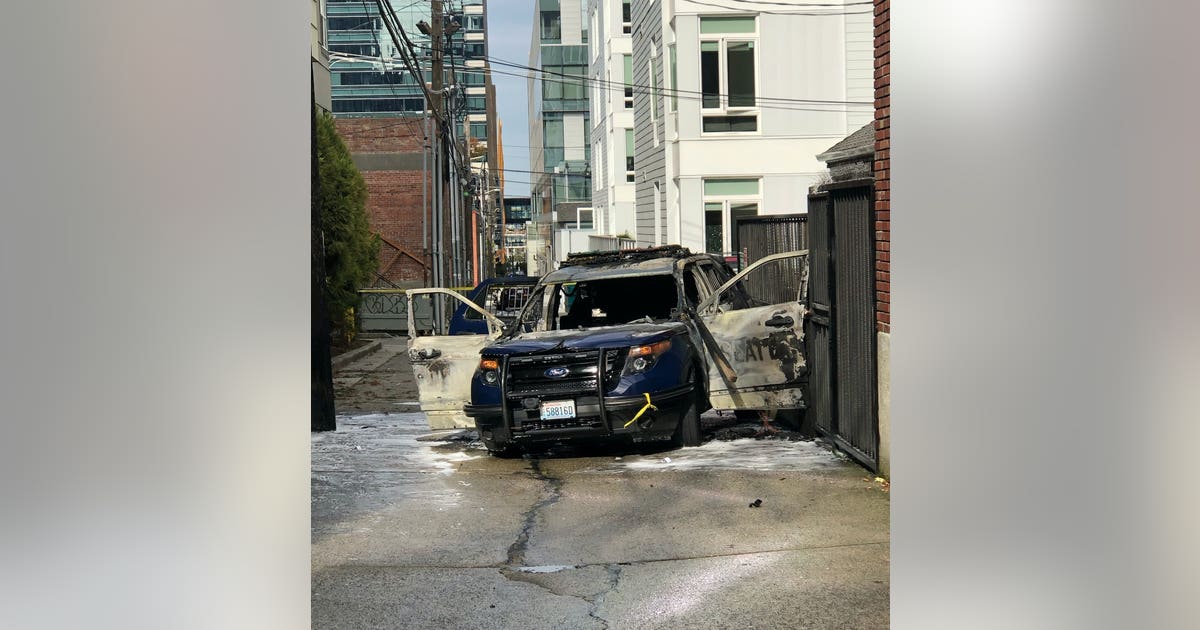 Man arrested after Seattle Police car set on fire with officer inside ...