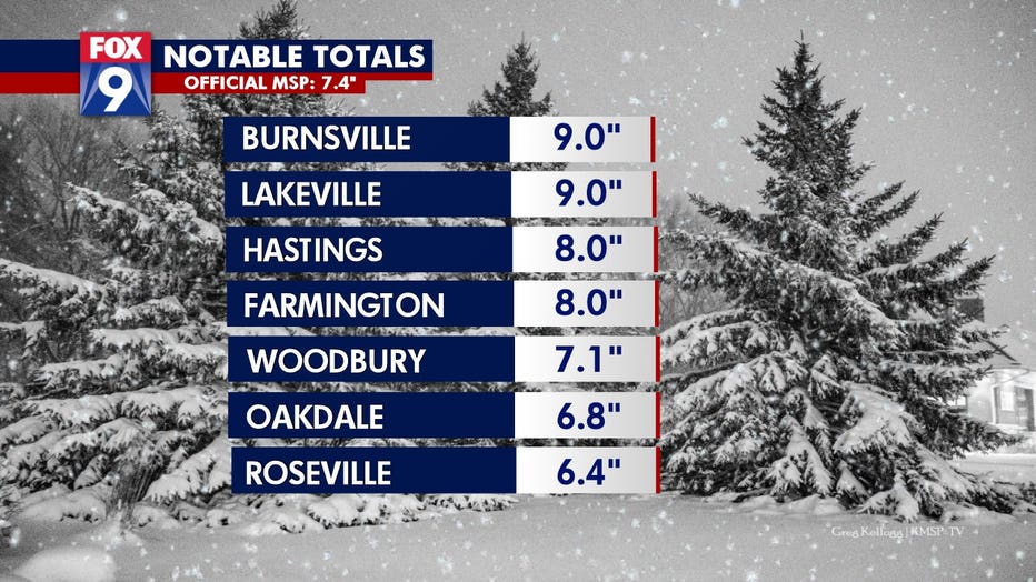 snowfall totals by city