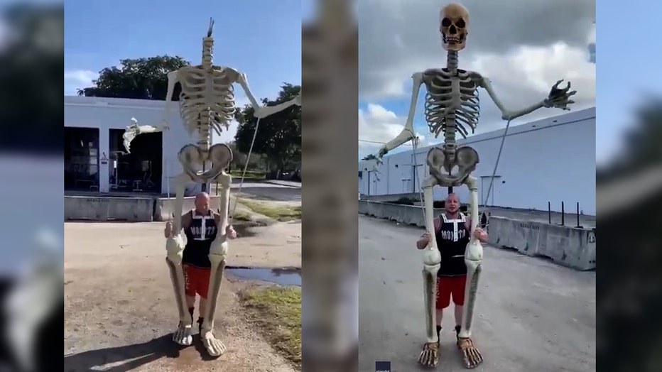 Florida man turns giant Home Depot skeleton into puppet