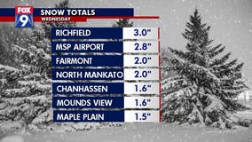 Thursday snow totals in the Twin Cities metro