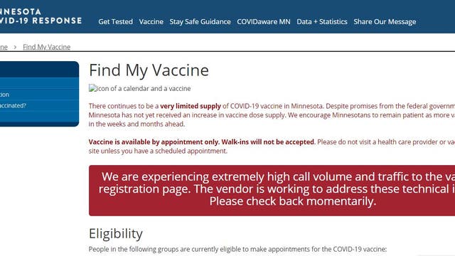 Minnesota's COVID-19 vaccine online appointment portal overloaded on 1st day