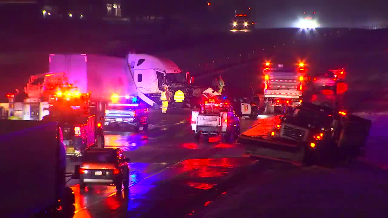 Semi vs. snow plow crash on I-94 in Woodbury, Minnesota