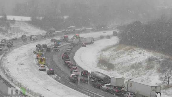 Crews respond to crashes, jackknifes, spinouts in slushy road conditions Monday