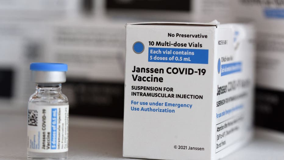 Johnson & Johnson COVID-19 vial and box seen at a