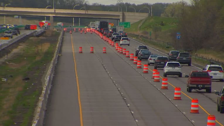 Orange cones on I-94