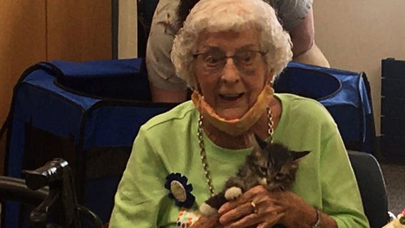 Animal Humane Society volunteer celebrates 100th birthday at shelter