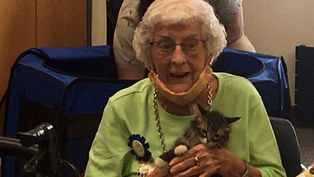 Animal Humane Society volunteer celebrates 100th birthday at shelter