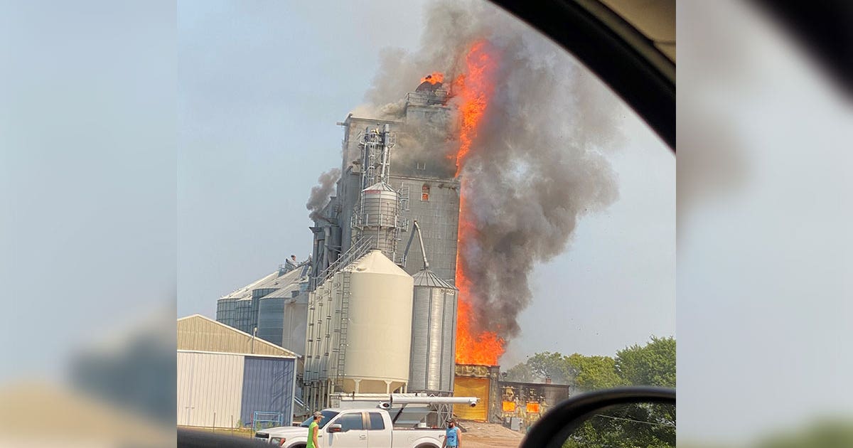 Crews battle large grain elevator fire in Clinton, Minnesota | FOX 9 ...