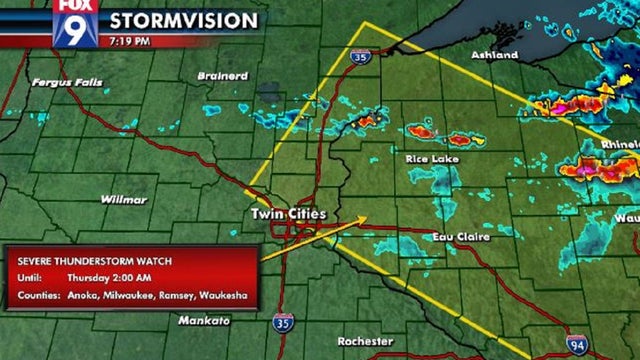 Severe thunderstorm watch issued for parts of eastern Minnesota, western Wisconsin