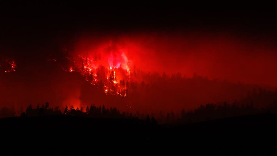 Trees burning as the Beckwourth Complex fire approaches hwy