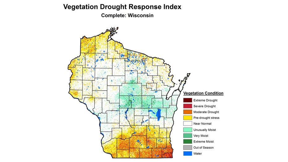 Vegetation Drought Response Index for Wisconsin.