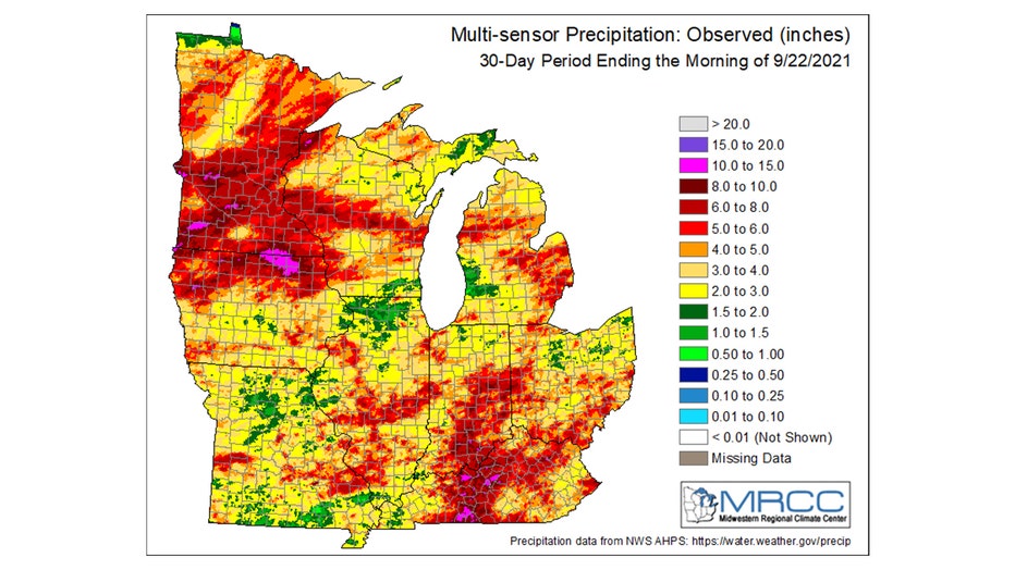 Rainfall over the last 30 days.