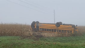 Bus flips over in heavy fog Friday morning in Stearns County