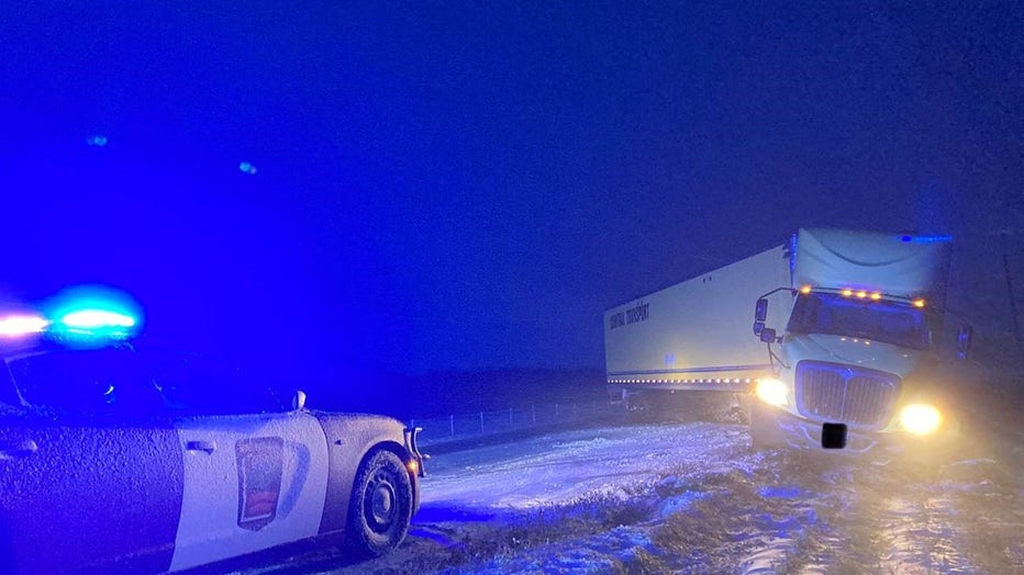 Semi off I-94 in Barnesville MN