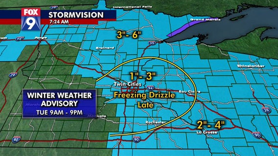 Another round of snow, freezing drizzle pushes through Minnesota