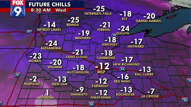 Temperatures dropping overnight, putting wind chills below zero across Minnesota
