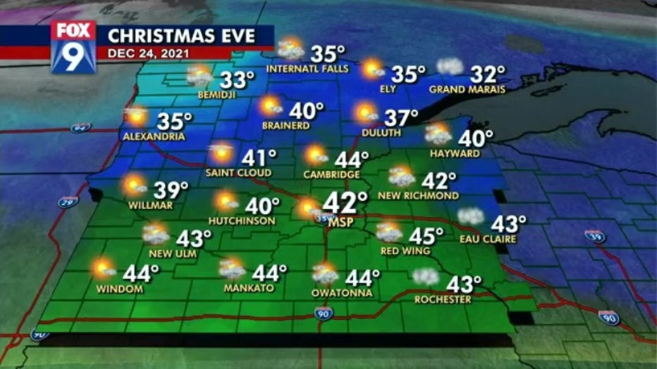 Temperatures are expected to be in the 40s on Christmas Eve. 