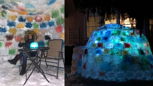 Elk River couple builds colorful igloo during Minnesota deep freeze