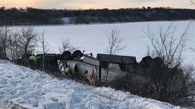 Driver injured after semi truck rolls off I-94, crashes near St. Croix River