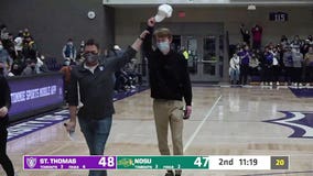 St. Thomas student hits blindfolded, halfcourt shot, wins hat