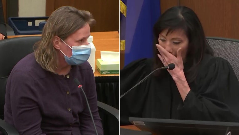 Kim Potter (L) and Judge Regina Chu (R) are pictured during Potter's sentencing on Feb. 18, 2022. (Credit: FOX TV Stations)