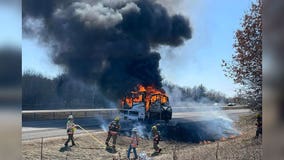 Camper fire blocks lanes along I-35 in Wyoming, Minn.