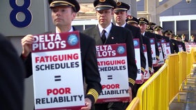 Delta Air Lines pilots picket outside MSP airport to protest overscheduling