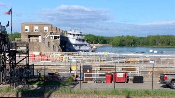 Towboat crashes into Mississippi River lock and dam in Alma, Wisconsin