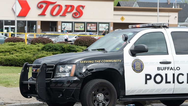 Buffalo Police on scene at a Tops Friendly Market on May 14, 2022 in Buffalo, New York. According to reports, at least 10 people were killed after a mass shooting at the store with the shooter in police custody. (Photo by John Normile/Getty Images)