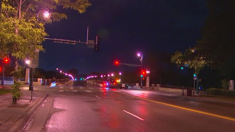 St. Paul Police on the scene of an a early morning crash Saturday, May 28, in which a pedestrian died on the Marshall Avenue Bridge.