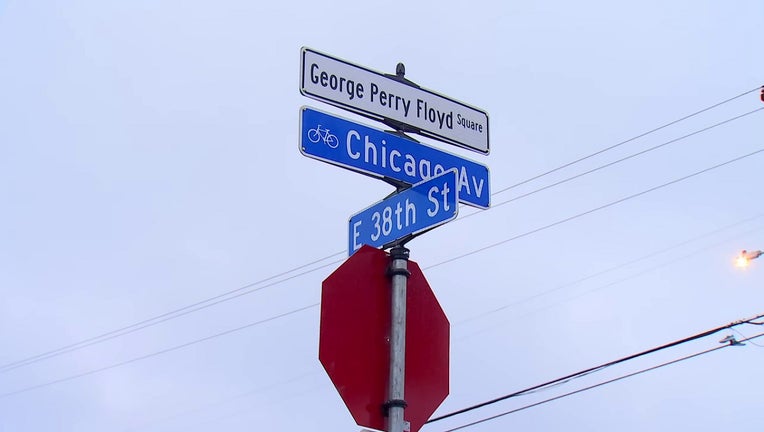 Street sign reading "George Perry Floyd Square"