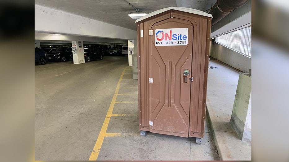 The Port-a Potty where three boys attempted to hide from police near the Capitol on Wednesday.