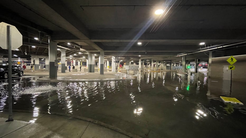 A flooded transit station at the MOA