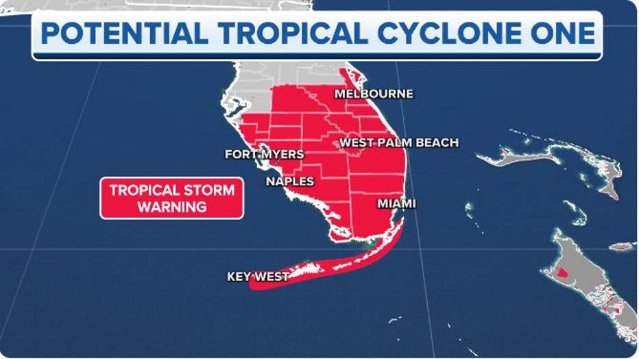 Tropical Storm Warnings are in effect across much of Central and South Florida, the Florida Keys and the northwestern Bahamas.