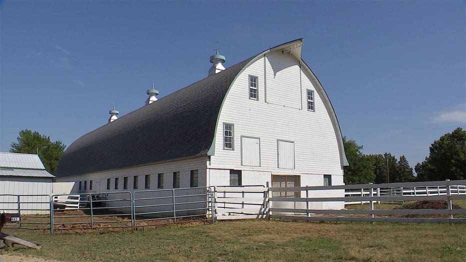 A white barn at the Peace Bunny property