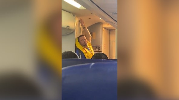 Flight attendant gives saucy performance during safety demonstration