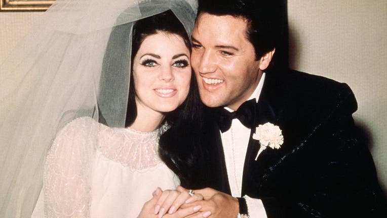 Elvis Presley Smiling with Bride Priscilla