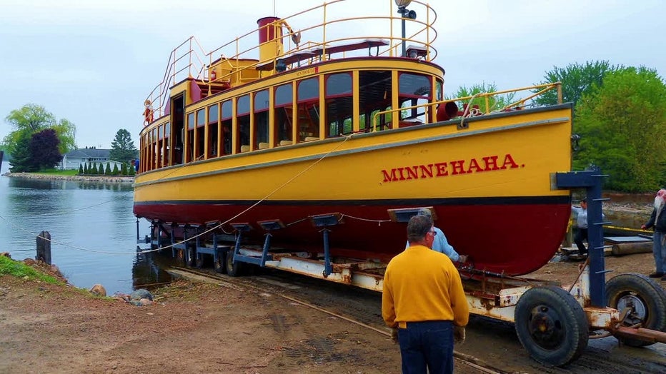 yellow and red steamboat