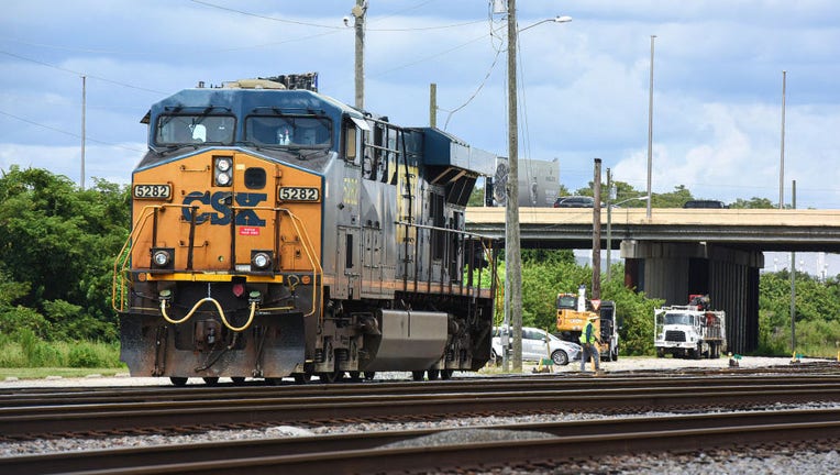 A CSX locomotive is seen in Orlando. A pay dispute between