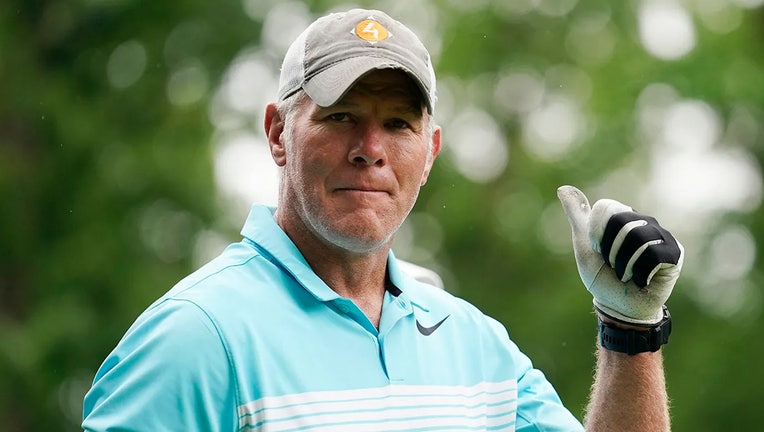 Former NFL player Brett Favre walks off the 10th tee box during the Celebrity Foursome at the second round of the American Family Insurance Championship at University Ridge Golf Club in Madison, Wisconsin, on June 11, 2022. (Patrick McDermott/Getty Images)