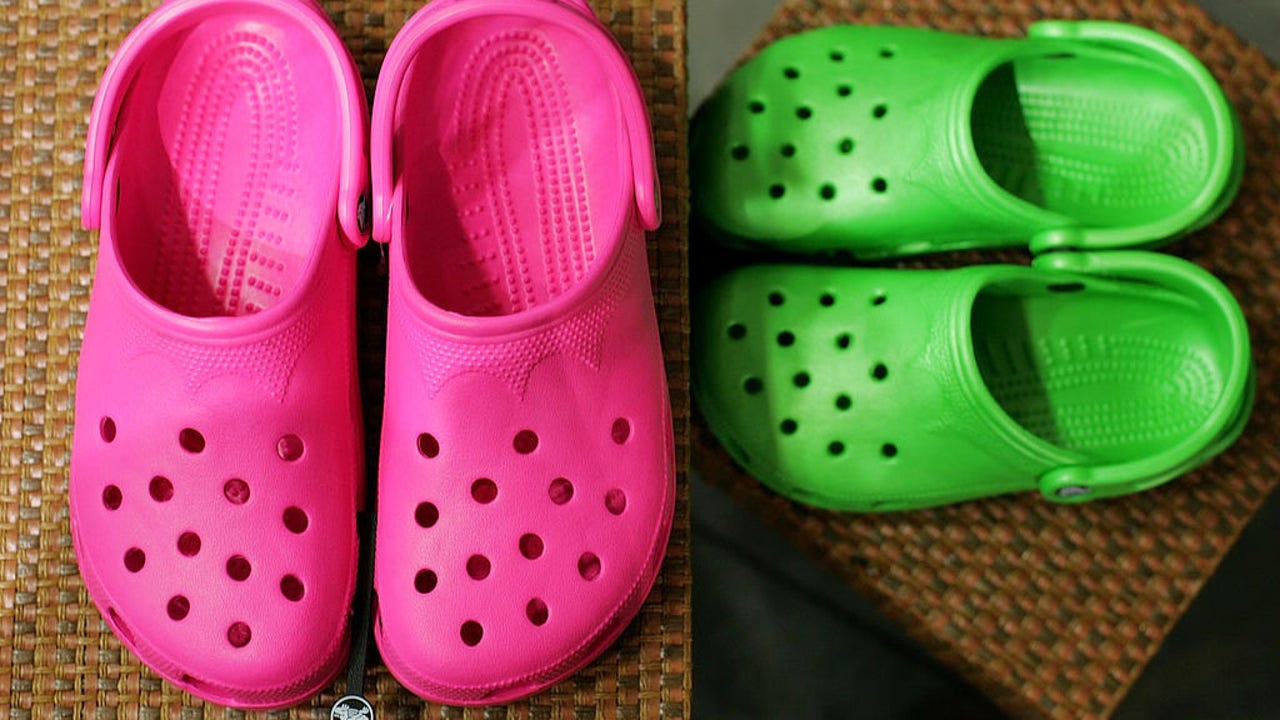 Pink and sales green crocs