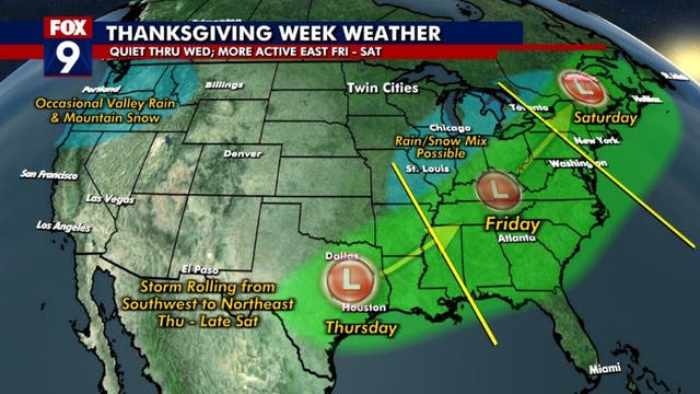Minnesota weather: Tranquil start to Thanksgiving week; more active nationwide this weekend